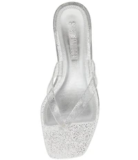 Steve Madden Tracie Jelly Clear Glitter Kitten Heel Thong Sandals