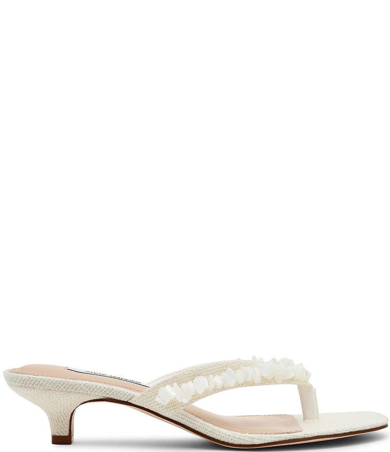 Steve Madden Tracie Shell Ornament Kitten Heel Thong Dress Sandals