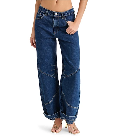 Steve Madden Tre Denim Mid-Rise Wide Leg Adjustable Ankle Strap Jeans