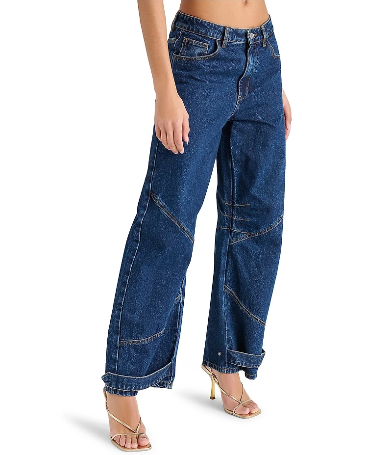 Steve Madden Tre Denim Mid-Rise Wide Leg Adjustable Ankle Strap Jeans