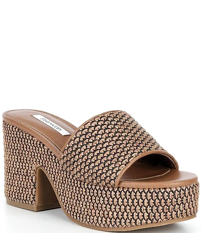 Steve Madden Trippy Raffia Platform Block Heel Slide Sandals