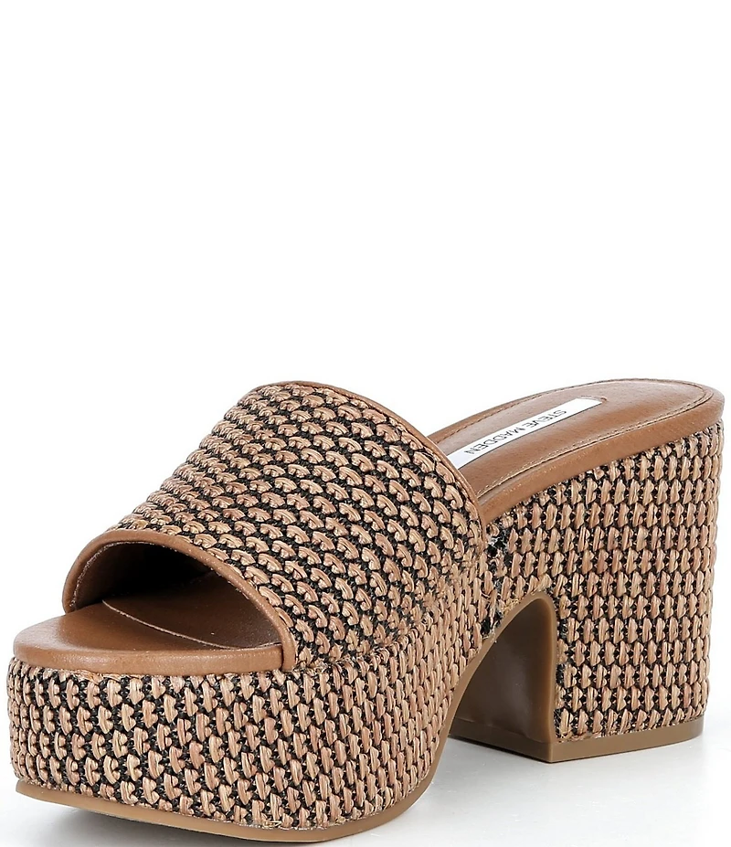 Steve Madden Trippy Raffia Platform Block Heel Slide Sandals