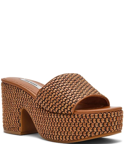 Steve Madden Trippy Raffia Platform Block Heel Slide Sandals