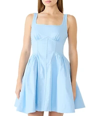 Steve Madden Vail Fit and Flare Drop Waist Sleeveless Square Neck Mini Dress