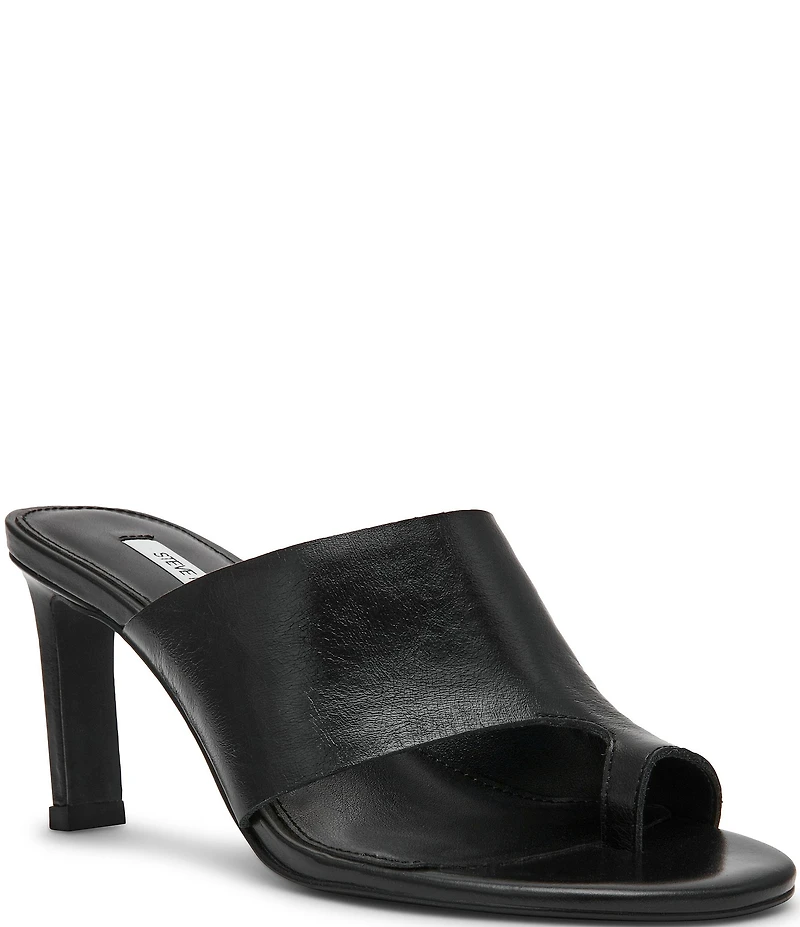 Steve Madden Valentin Glazed Leather Toe Loop Dress Slide Sandals