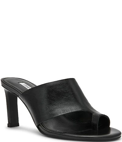 Steve Madden Valentin Glazed Leather Toe Loop Dress Slide Sandals