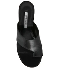 Steve Madden Valentin Glazed Leather Toe Loop Dress Slide Sandals
