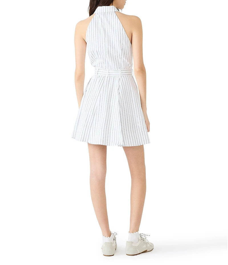 Steve Madden Valor Woven Stripe Embellished Collar Belted Shirt Mini Dress