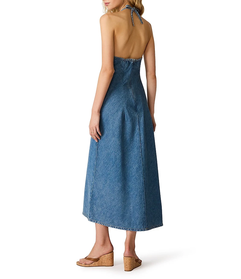 Steve Madden Vilma Denim Halter Neck Sleeveless Maxi Dress