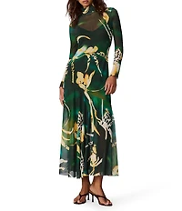 Steve Madden Vivara Long Sleeve Printed Mesh Midi Dress