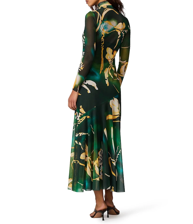 Steve Madden Vivara Long Sleeve Printed Mesh Midi Dress
