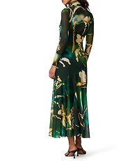 Steve Madden Vivara Long Sleeve Printed Mesh Midi Dress