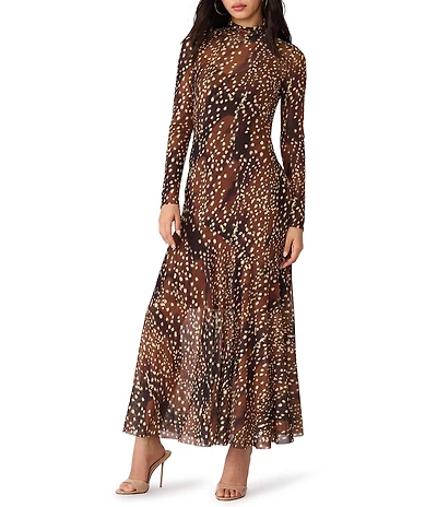 Steve Madden Vivara Printed Mesh Long Sleeve Maxi Dress