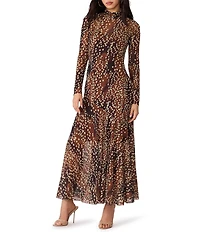 Steve Madden Vivara Printed Mesh Long Sleeve Maxi Dress
