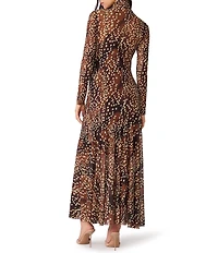 Steve Madden Vivara Printed Mesh Long Sleeve Maxi Dress