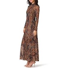 Steve Madden Vivara Printed Mesh Long Sleeve Maxi Dress