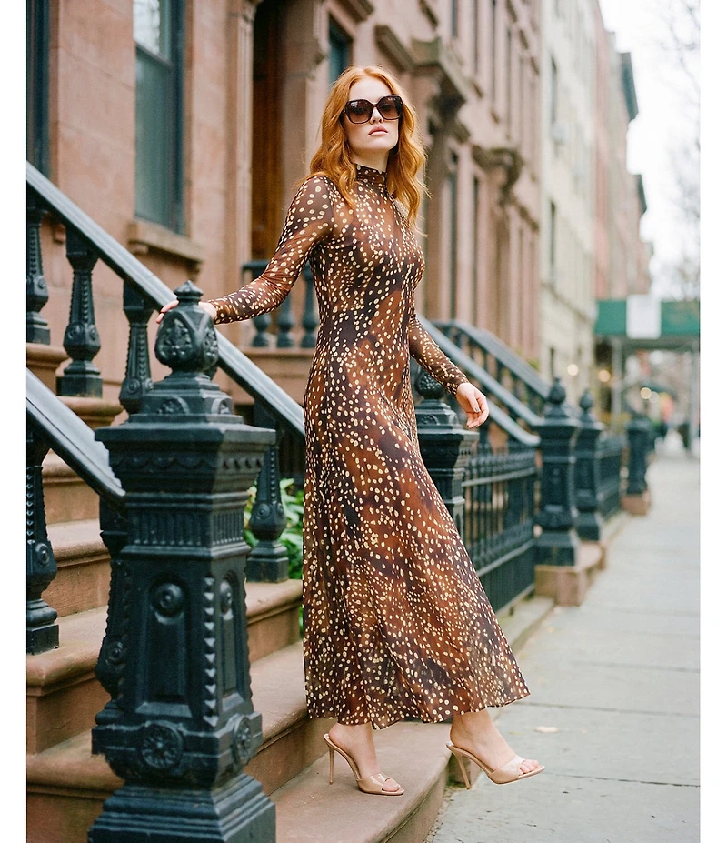 Steve Madden Vivara Printed Mesh Long Sleeve Maxi Dress