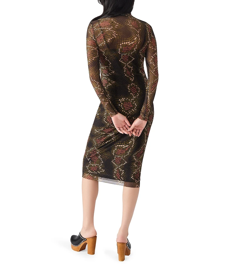 Steve Madden Vivienne Snake Print Turtle Neck Long Sleeve Bodycon Midi Dress