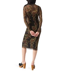 Steve Madden Vivienne Snake Print Turtle Neck Long Sleeve Bodycon Midi Dress
