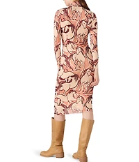 Steve Madden Vivienne Wild Horse Print Mock Neck Long Sleeve Bodycon Midi Dress