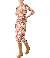 Steve Madden Vivienne Wild Horse Print Mock Neck Long Sleeve Bodycon Midi Dress