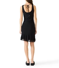 Steve Madden Wallis Mesh Cowl Neck Sleeveless Asymmetrical Ruffle Hem Sheath Dress