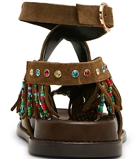 Steve Madden Wendell Suede Beaded Fringe Ankle Wrap Sandals
