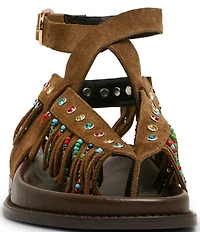 Steve Madden Wendell Suede Beaded Fringe Ankle Wrap Sandals