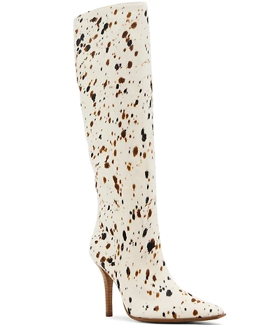 Steve Madden Wescot Cow Print Haircalf Knee High Stiletto Boots