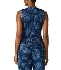 Steve Madden Wesley Coordinating Laser Engraved Floral Crew Neck Sleeveless Denim Vest Top