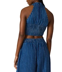Steve Madden Winnie Striped Linen Crossover Halter Neck Sleeveless Coordinating Top