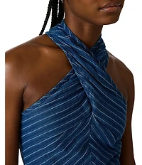 Steve Madden Winnie Striped Linen Crossover Halter Neck Sleeveless Coordinating Top