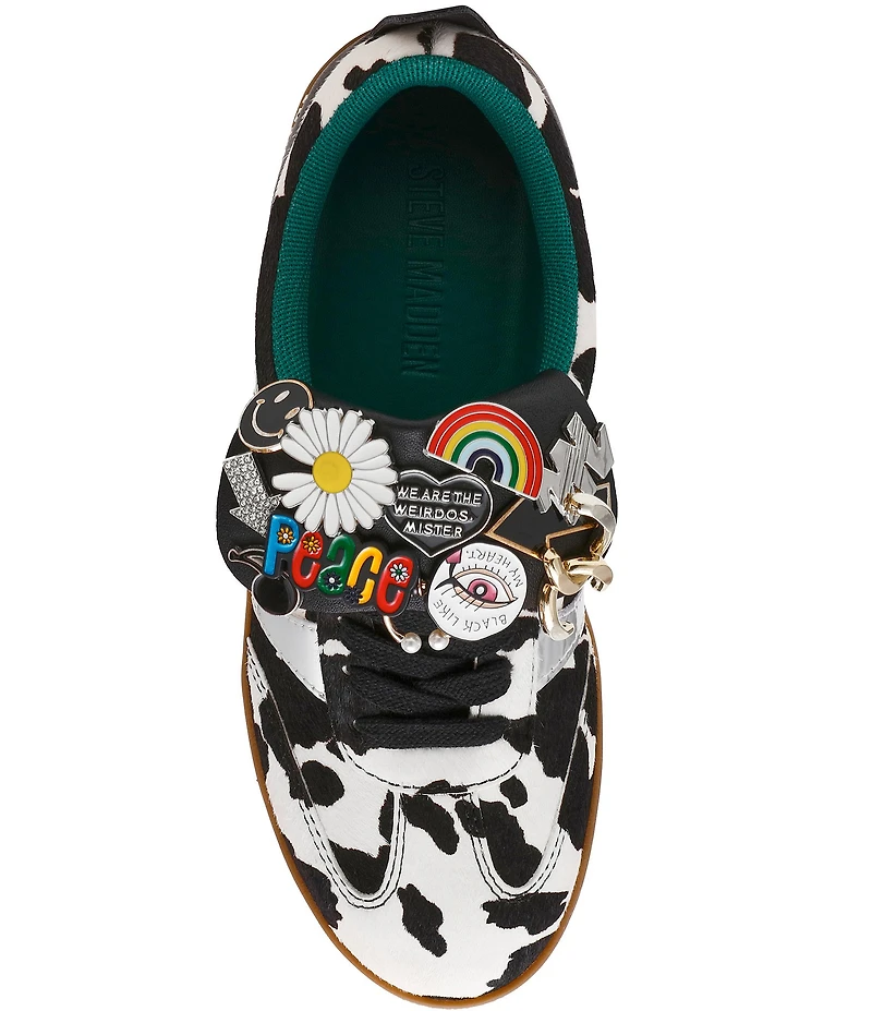Steve Madden Wyatt Cow Print Haircalf Charm Ornamented Sneakers