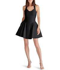 Steve Madden Yala Woven Halter V-Neck Sleeveless Drop Waist Mini Dress