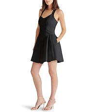 Steve Madden Yala Woven Halter V-Neck Sleeveless Drop Waist Mini Dress