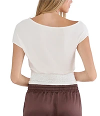 Stevie By Steve Madden Asymmetrical Neckline Lace Hem Top