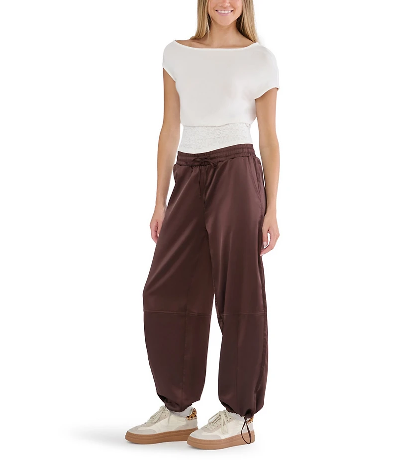 Stevie By Steve Madden Asymmetrical Neckline Lace Hem Top