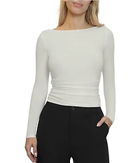 Stevie by Steve Madden Boat Neck Side Ruched Long Sleeve Top
