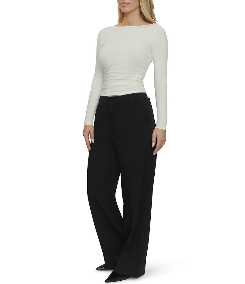 Stevie by Steve Madden Boat Neck Side Ruched Long Sleeve Top