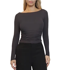 Stevie by Steve Madden Boat Neck Side Ruched Long Sleeve Top