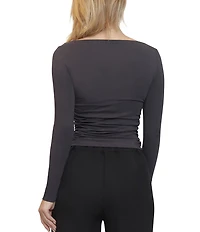 Stevie by Steve Madden Boat Neck Side Ruched Long Sleeve Top