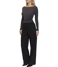 Stevie by Steve Madden Boat Neck Side Ruched Long Sleeve Top