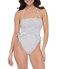 Stevie by Steve Madden Boat Stripe Cut-Out Tie Side Bandeau One Piece Swimsuit