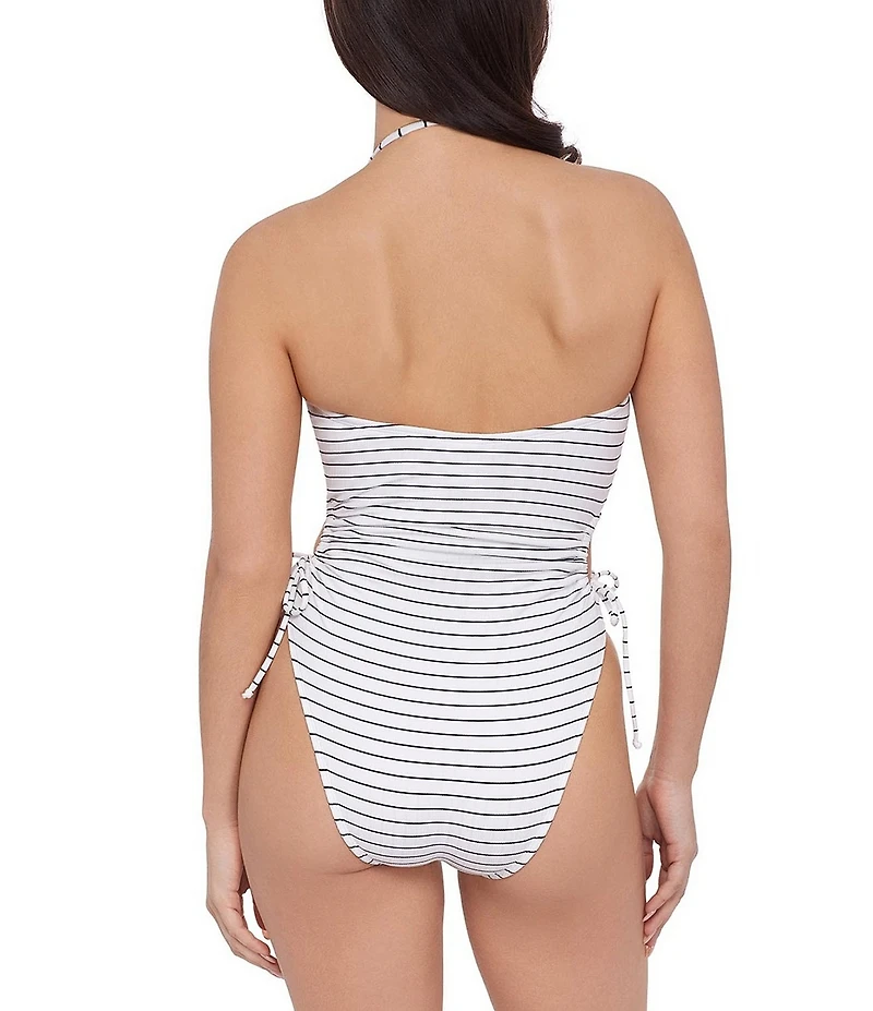 Stevie by Steve Madden Boat Stripe Cut-Out Tie Side Bandeau One Piece Swimsuit
