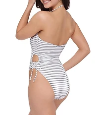 Stevie by Steve Madden Boat Stripe Cut-Out Tie Side Bandeau One Piece Swimsuit