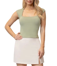 Stevie By Steve Madden Cap Sleeve Square Neck Cropped Top