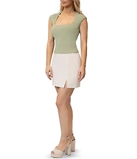 Stevie By Steve Madden Cap Sleeve Square Neck Cropped Top