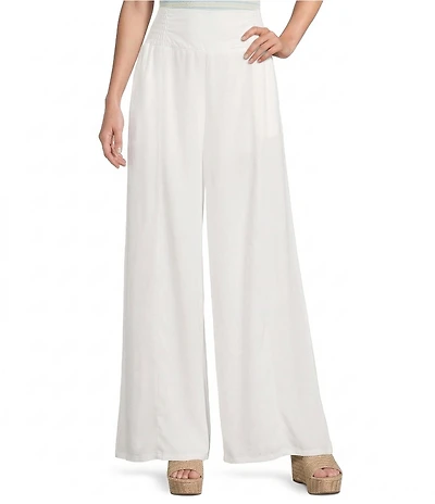Stevie by Steve Madden Chambray Smocked Wide Leg Pants