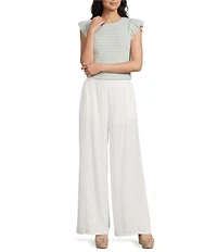 Stevie by Steve Madden Chambray Smocked Wide Leg Pants
