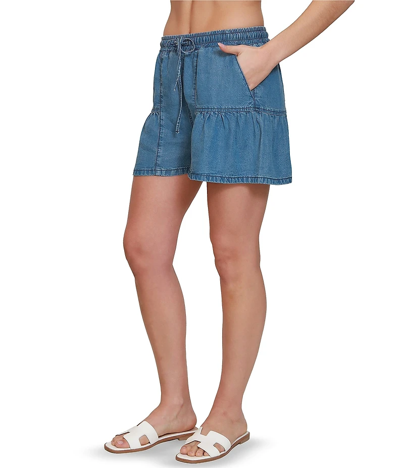 Stevie by Steve Madden Chambray Tiered Shorts